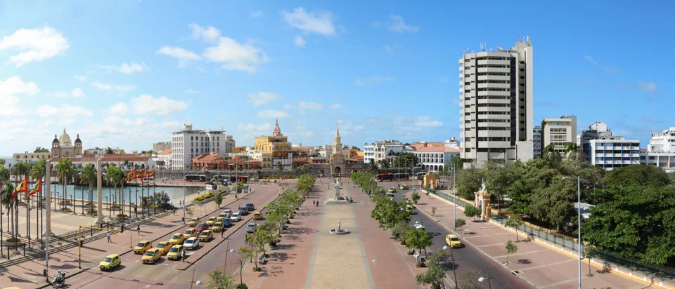 Cartagena’s historic-center surroundings and modern skyline.
